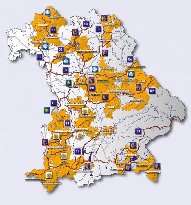 Karte der bayerischen Jakobuswege